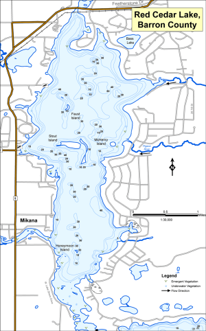 Red Cedar Lake Topographical Lake Map