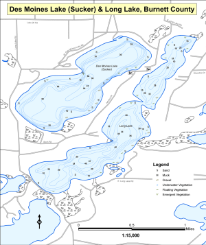 Des Moines Lake (Sucker) Topographical Lake Map