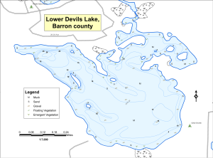 Devils Lake, Lower Topographical Lake Map