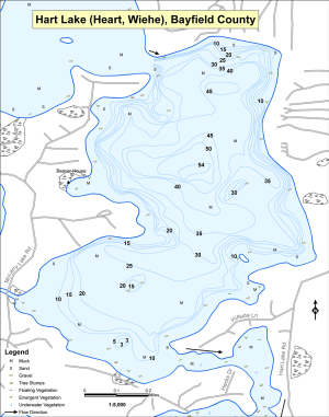 Hart Lake (Heart, Wiehe) Topographical Lake Map