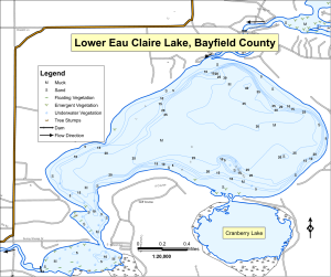 Eau Claire Lake, Lower Topographical Lake Map