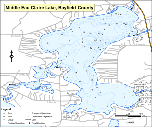 Eau Claire Lake, Middle Topographical Lake Map