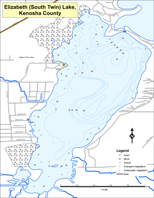 Elizabeth Lake (South Twin) Topographical Lake Map