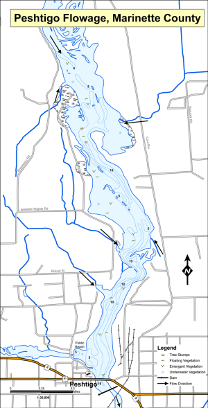 Peshtigo Flowage Topographical Lake Map