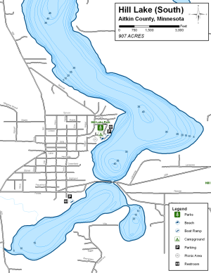 Hill Lake South Topographical Lake Map