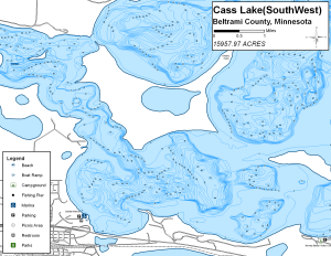 Cass Lake Southwest Topographical Lake Map