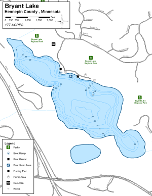 Bryant Lake Topographical Lake Map
