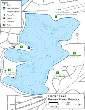 Cedar Lake Topographical Lake Map