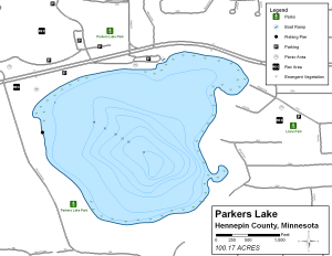 Parkers Lake Topographical Lake Map