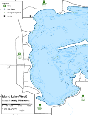 Island Lake (West) Topographical Lake Map