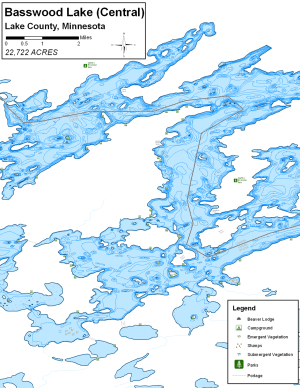 Basswood Lake Topographical Lake Map