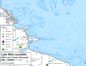 Mille Lacs Lake (SW) Topographical Lake Map