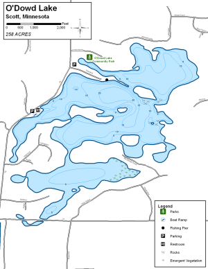O'Dowd Lake Topographical Lake Map