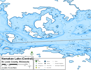 Namakan Lake Central Topographical Lake Map