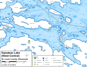 Namakan Lake West Central Topographical Lake Map