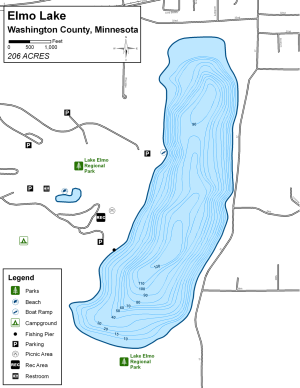 Elmo Lake Topographical Lake Map