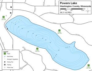 Powers Lake Topographical Lake Map