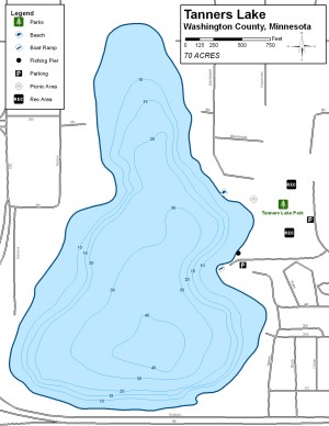 Tanners Lake Topographical Lake Map