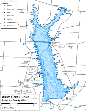Alum Creek Lake Topographical Lake Map
