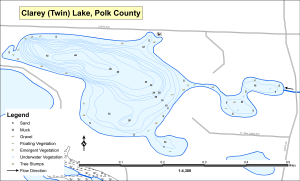 Clarey Lake (Twin) Topographical Lake Map