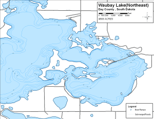 Waubay Lake - Northeast Topographical Lake Map
