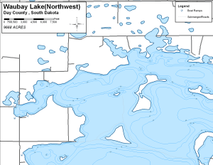 Waubay Lake - Northwest Topographical Lake Map