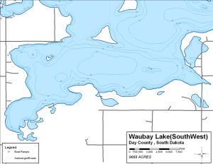 Waubay Lake - Southwest Topographical Lake Map