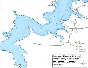 Shadehill Resevoir (Central) Topographical Lake Map