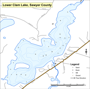 Clam Lake, Lower Topographical Lake Map