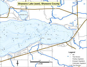 Shawano Lake (east) Topographical Lake Map