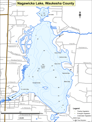 Nagawicka Lake Topographical Lake Map