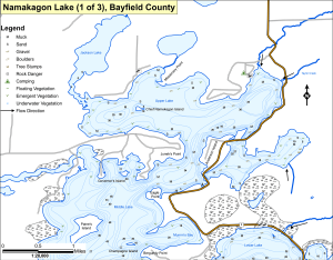 Namakagon Lake (1 of 3) Topographical Lake Map