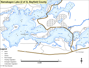 Namakagon Lake (2 of 3) Topographical Lake Map