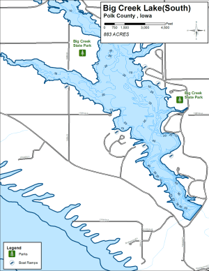 Big Creek Lake - South Topographical Lake Map