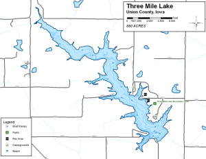 Three Mile Lake Topographical Lake Map