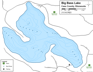 Big Bass Lake Topographical Lake Map