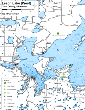 Leech Lake West Topographical Lake Map