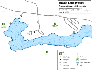 Hayes Lake (West) Topographical Lake Map