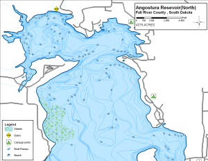 Angostura Resevoir - North Topographical Lake Map