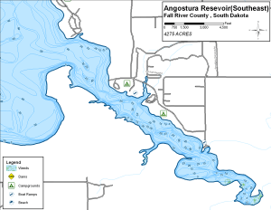 Angostura Resevoir - Southeast Topographical Lake Map