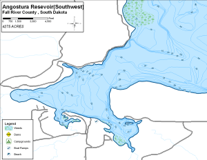 Angostura Resevoir - Southwest Topographical Lake Map