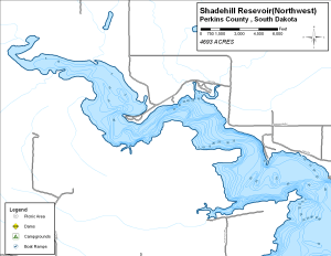 Shadehill Resevoir (Northwest) Topographical Lake Map