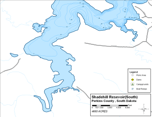 Shadehill Resevoir (South) Topographical Lake Map