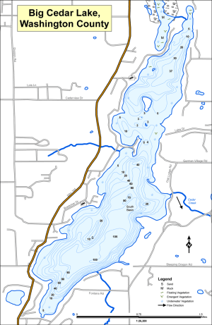 Big Cedar Lake Topographical Lake Map